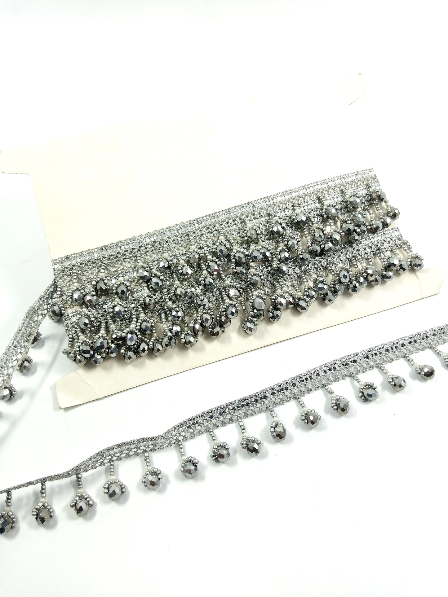 Silver Metallic Crystal Bead Fringe Trim