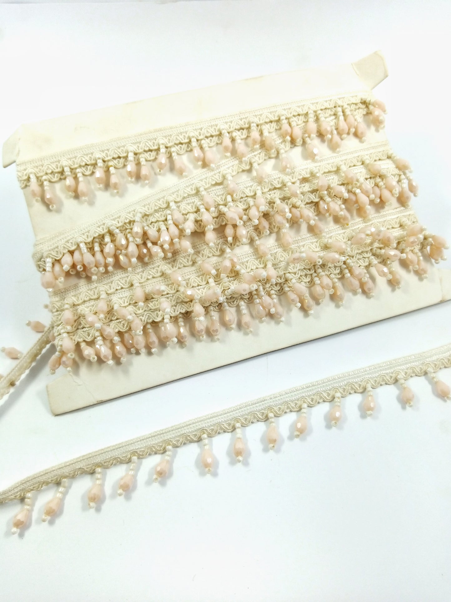 Peach & Cream Teardrop Bead Fringe Trim