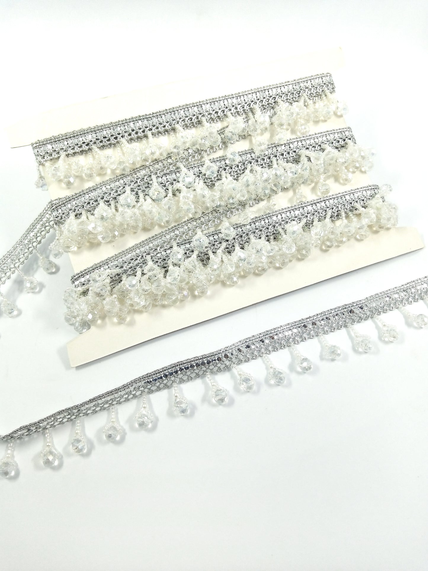 White Crystal Cluster Fringe Lace Trim