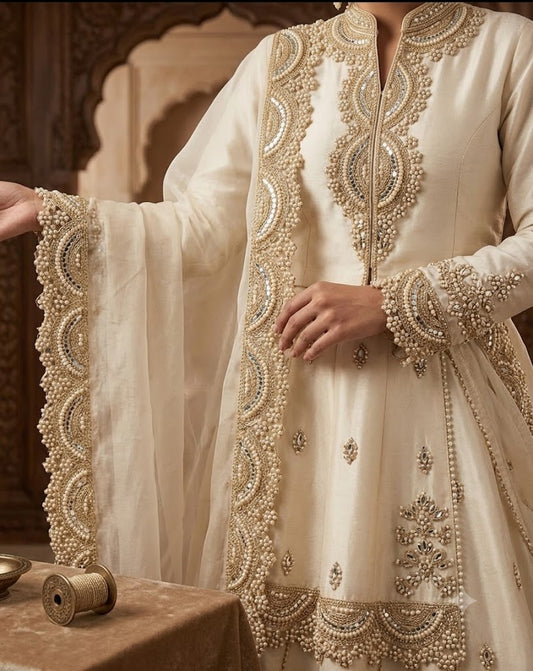 Matt gold Pearl, Sequin & Mirror Wave Lace Trim