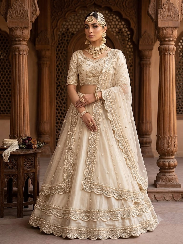 Ivory Pearl & Mirror Scallop Lace Trim