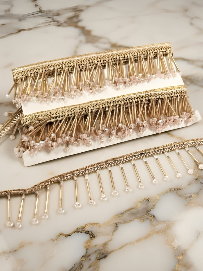 Rose Gold Pipe & Crystal Fringe Trim