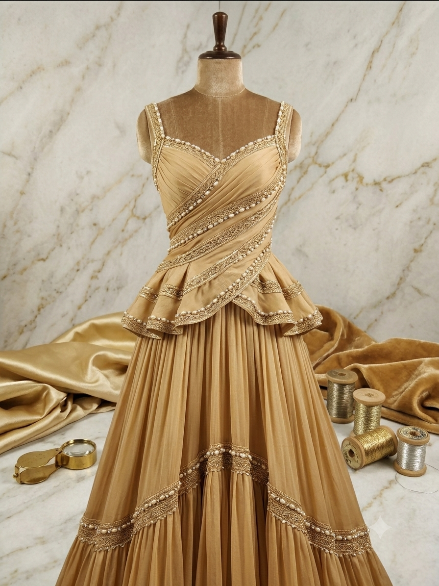 Indian Matt gold pearl thin lace