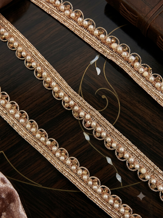 Sleek Rose Gold Scallop Lace with Pearls