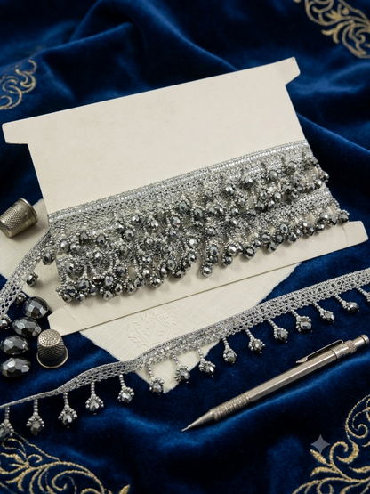 Gray Metallic Crystal Bead Fringe Trim
