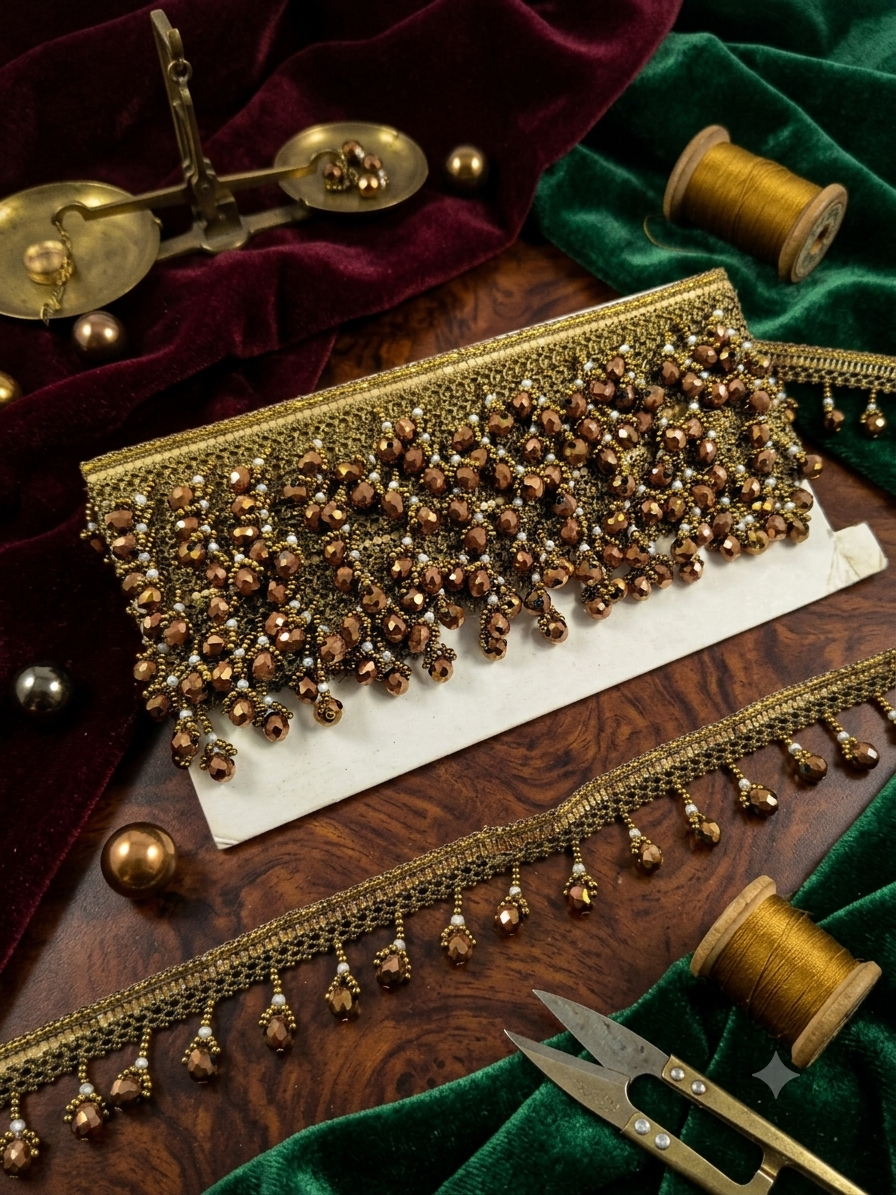 Copper Bronze Crystal Beaded Fringe Trim