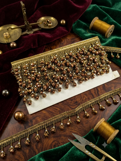 Copper Bronze Crystal Beaded Fringe Trim