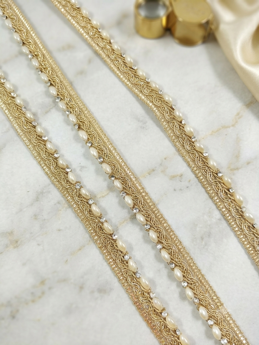 Indian Matt gold pearl thin lace