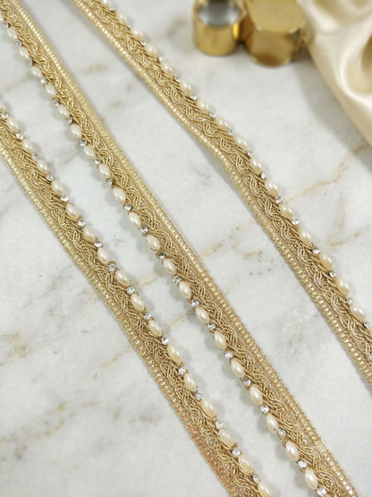Indian Matt gold pearl thin lace