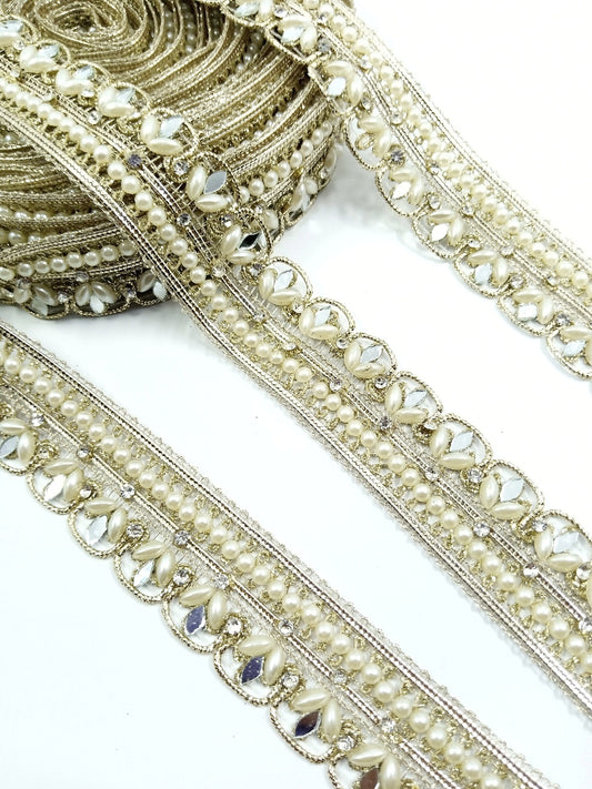 Bridal Pearl, Mirror & Rhinestone Trim — Wide Luxury