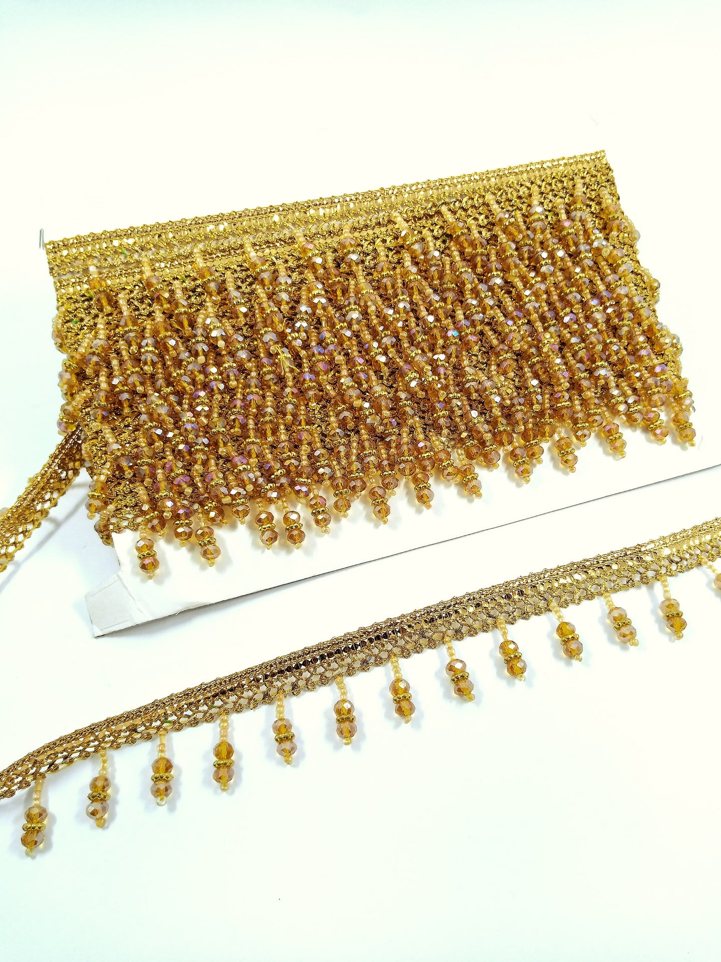 Golden Amber Crystal Beaded Fringe Trim