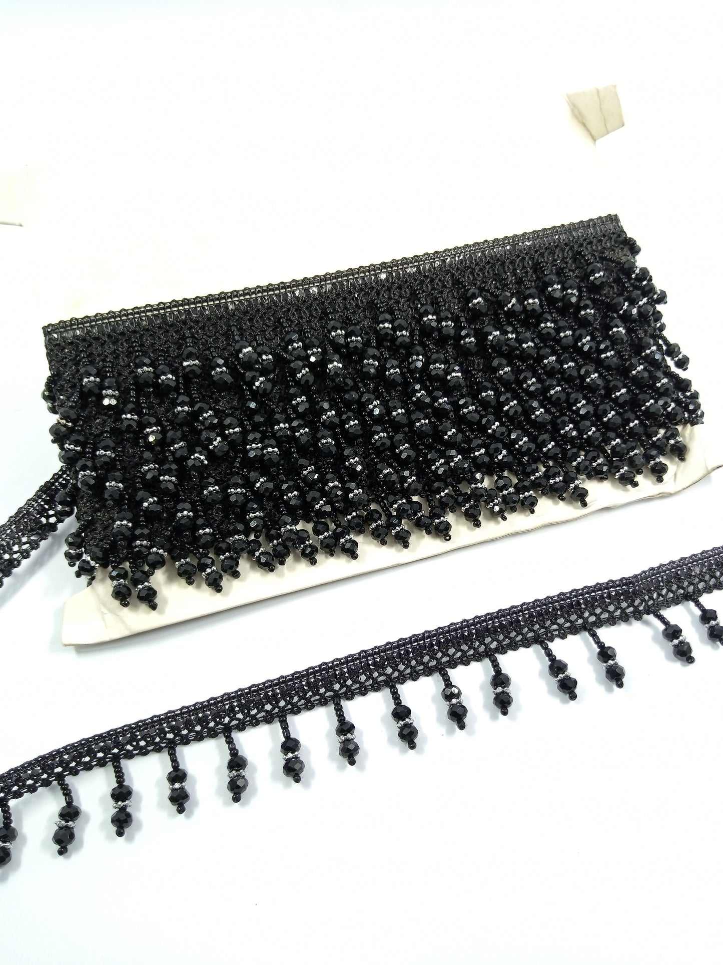 Jet Black Crystal Beaded Fringe Trim