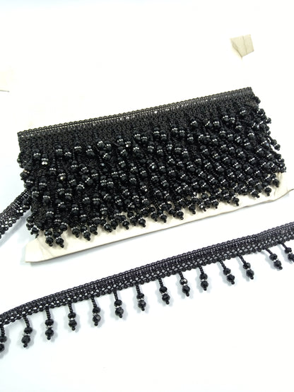Jet Black Crystal Beaded Fringe Trim