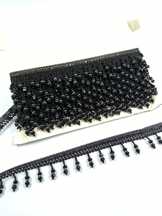 Jet Black Crystal Beaded Fringe Trim