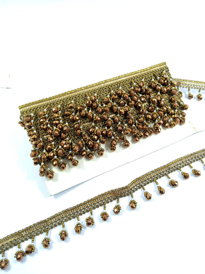 Copper Bronze Crystal Beaded Fringe Trim