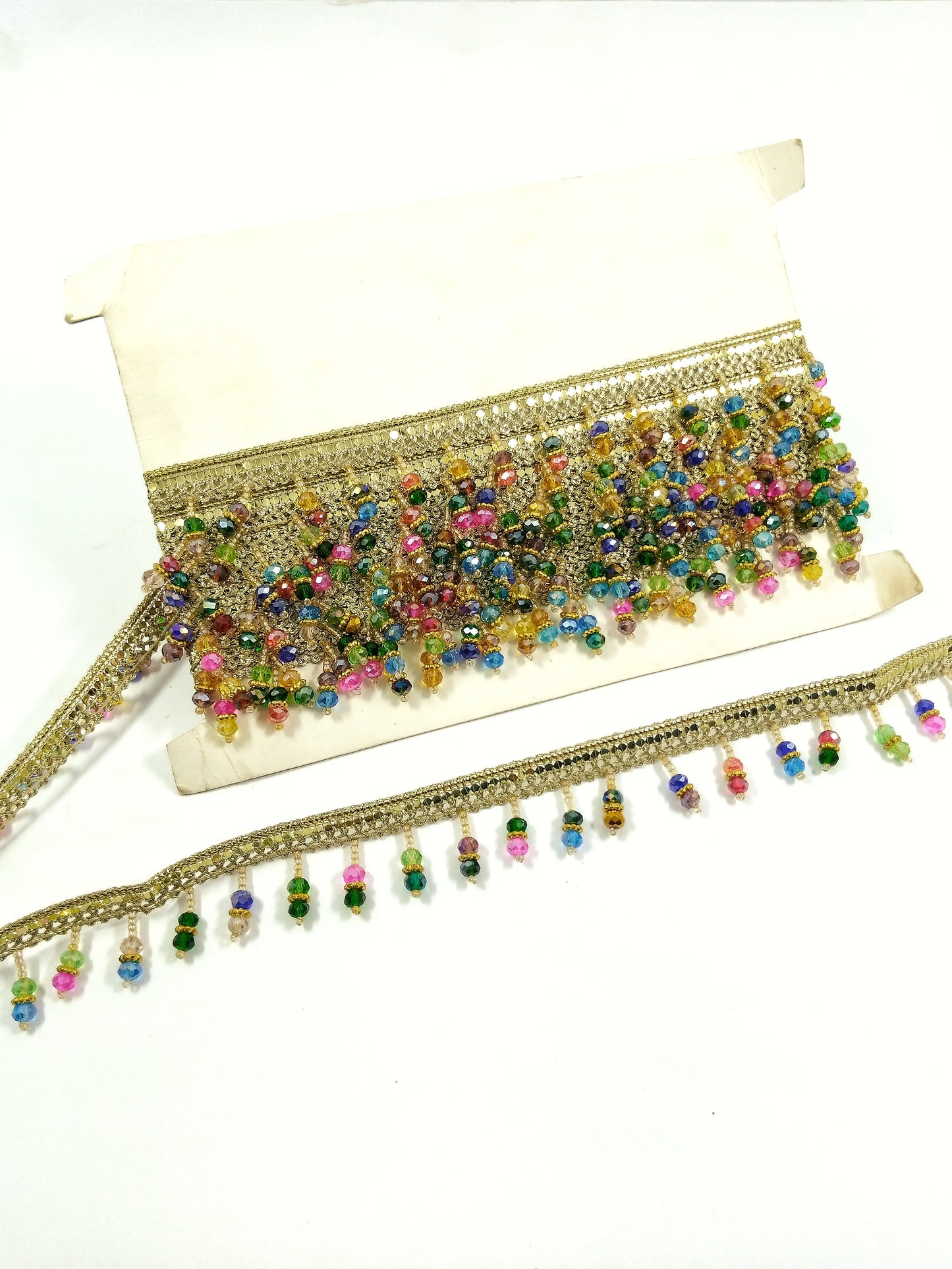 Multi-Color Crystal Beaded Fringe Lace Trim