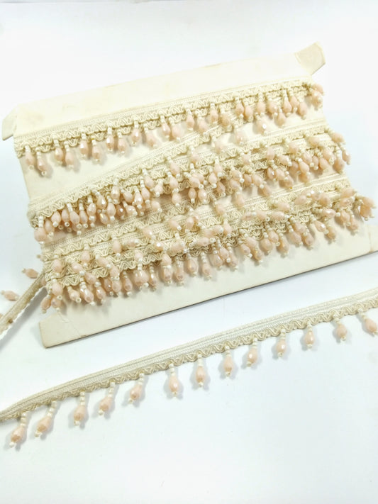 Peach & Cream Teardrop Bead Fringe Trim