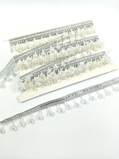 silver Crystal Cluster Fringe Lace Trim
