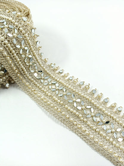 Border style fancy mirror work lace