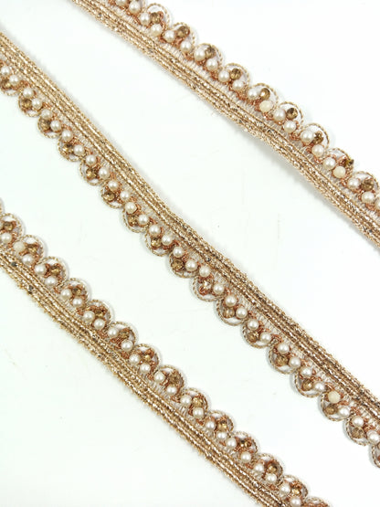 Sleek Rose Gold Scallop Lace with Pearls