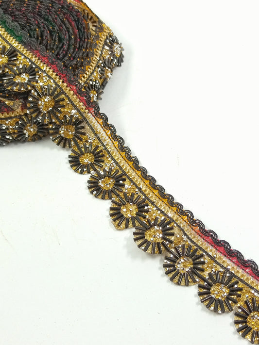 Black golden fancy cutdana lace