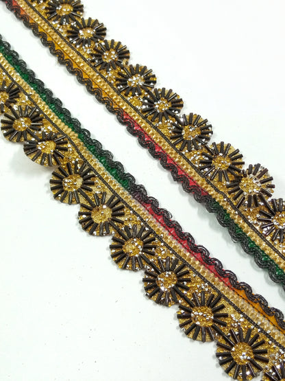 Black golden fancy cutdana lace