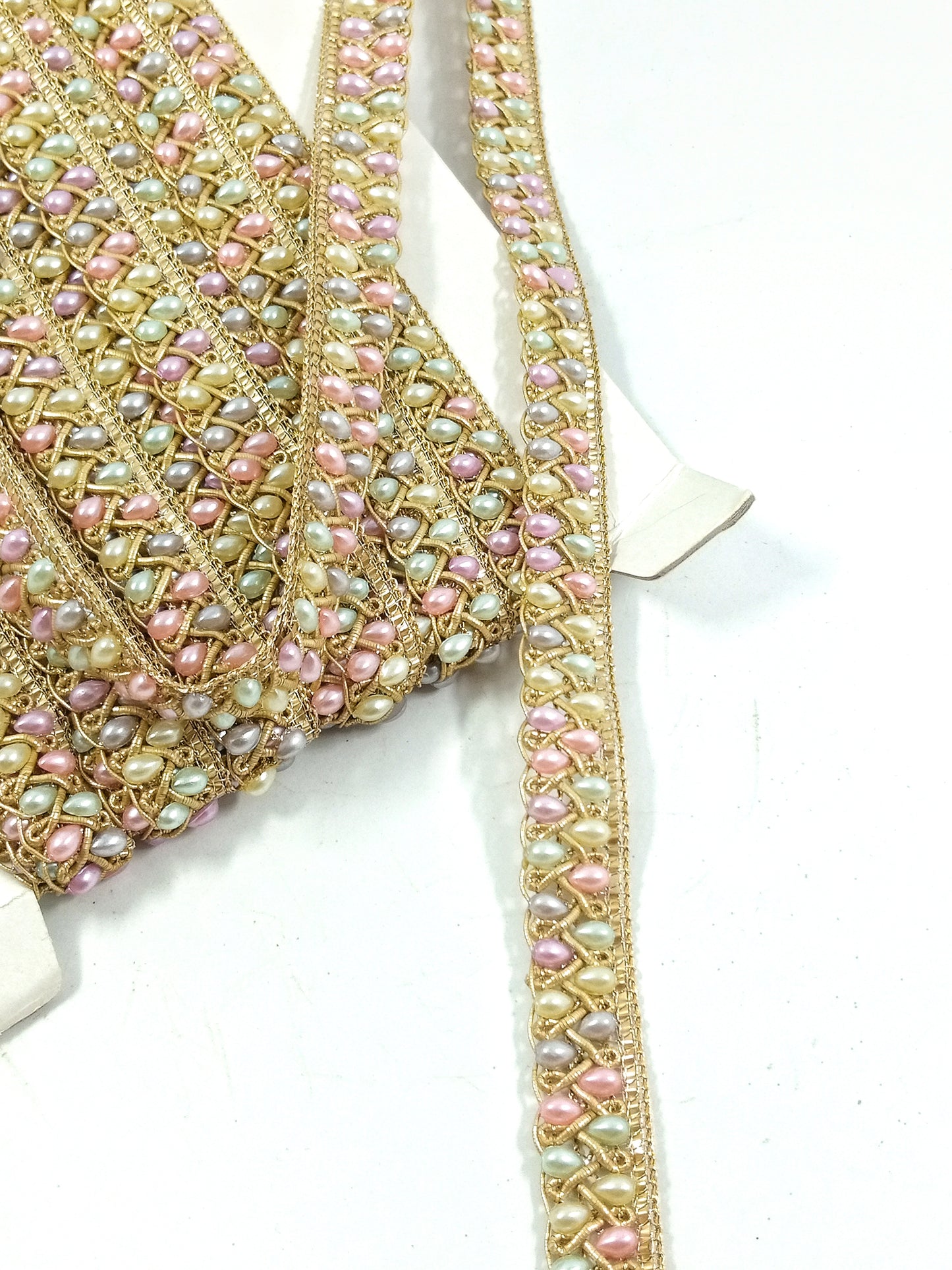 light multi with matt gold sleek pearl work lace