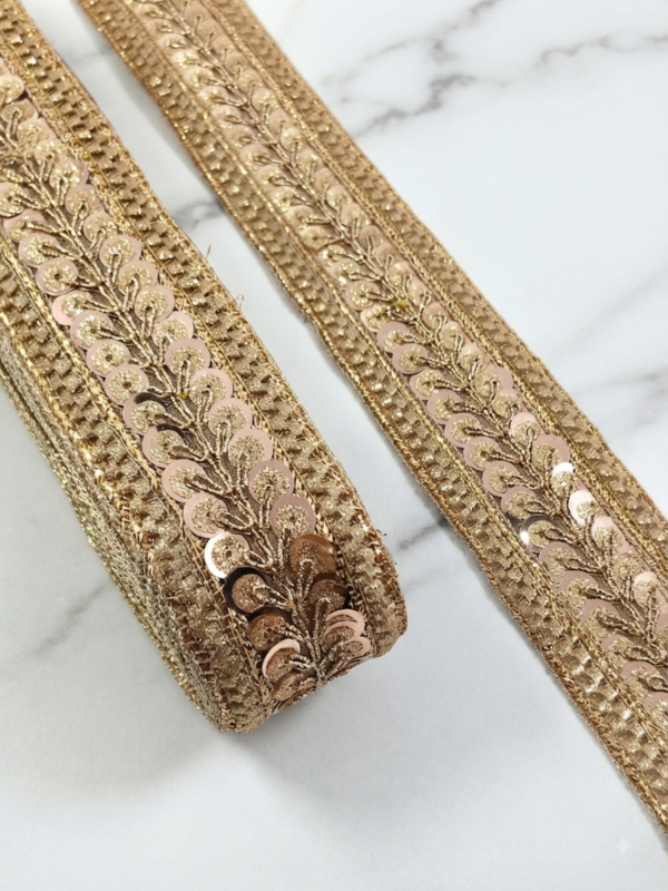 Rose gold Premium Fancy Laces, Sequined Borders & Bridal Trims