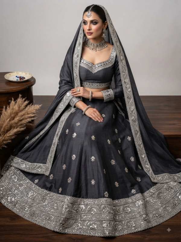 Luxurious Silver Floral Sequin Embroidered Net Lace Border