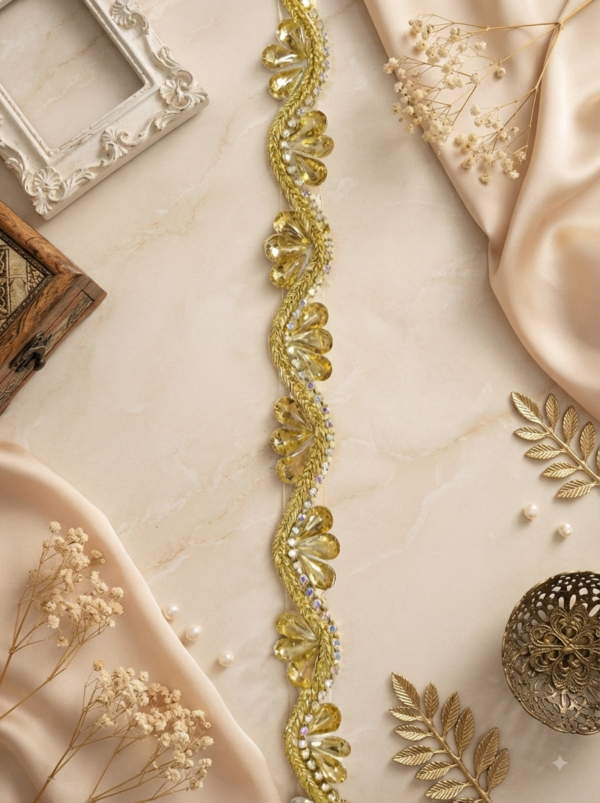 Light Gold Golden Teardrop Crystal Work lace