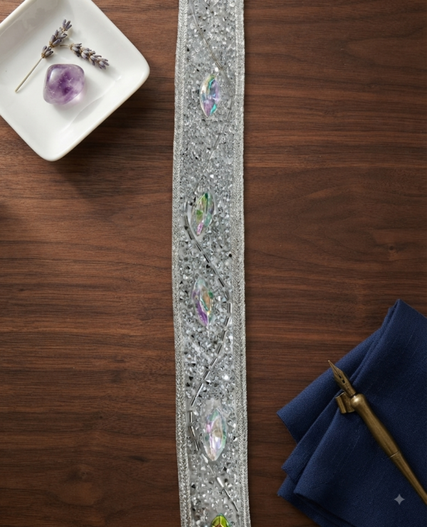 Silver Shimmer & Crystal Stone Lace Border