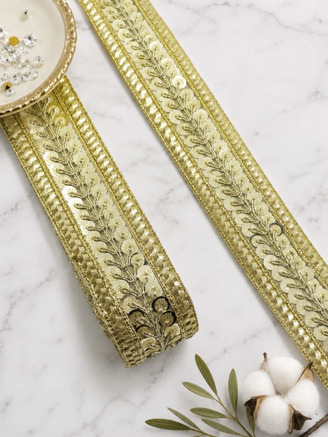 Light Gold Premium Fancy Laces, Sequined Borders & Bridal Trims