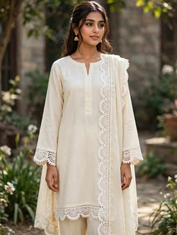 Milky White Sunburst Scallop Lace