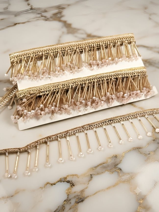 Rose Gold Pipe & Crystal Fringe Trim