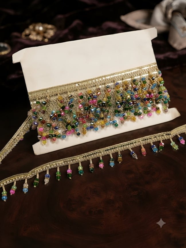 Multi-Color Crystal Beaded Fringe Lace Trim