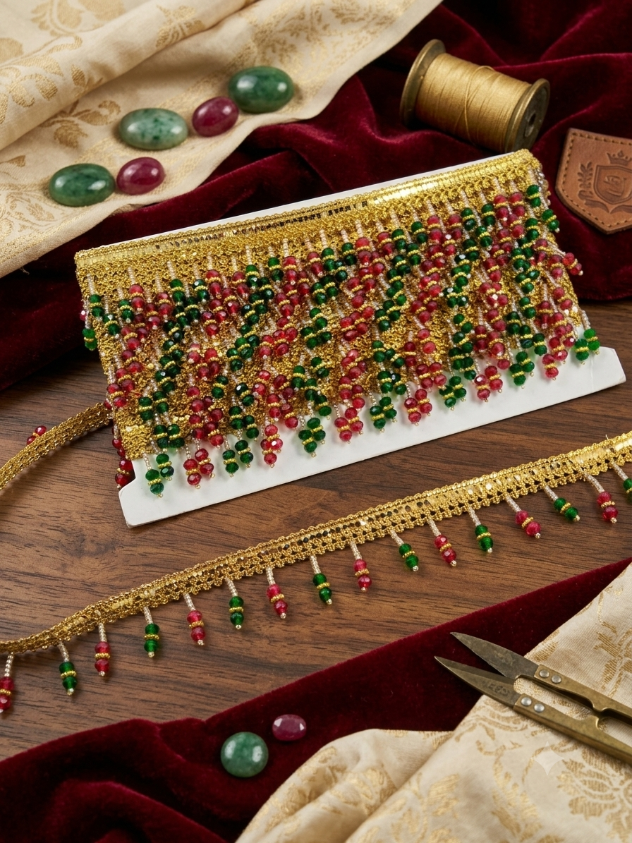 Red & Green Crystal Fringe Lace Trim