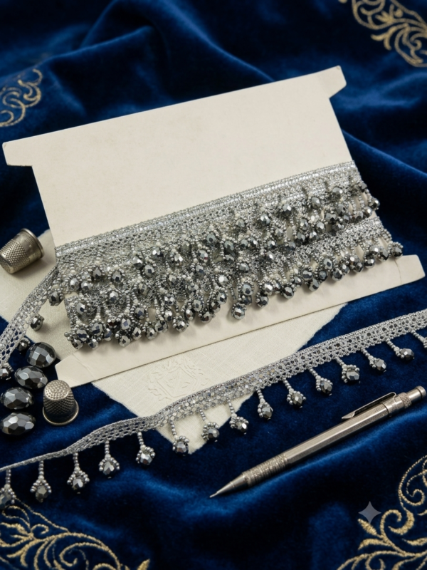 Gray Metallic Crystal Bead Fringe Trim