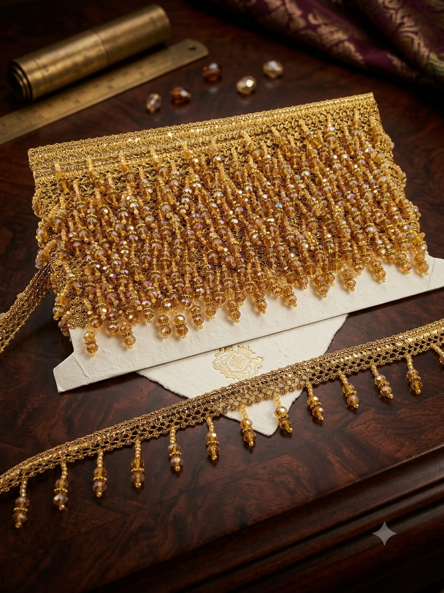 Golden Amber Crystal Beaded Fringe Trim