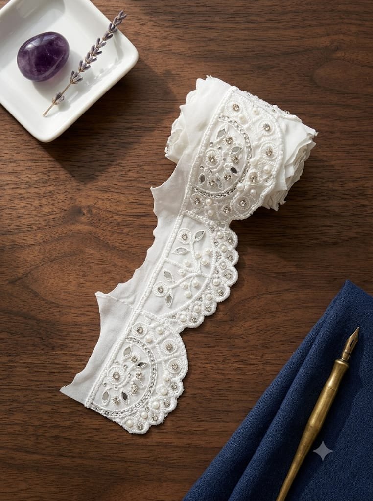 Fancy white scalped cutwork scallop lace