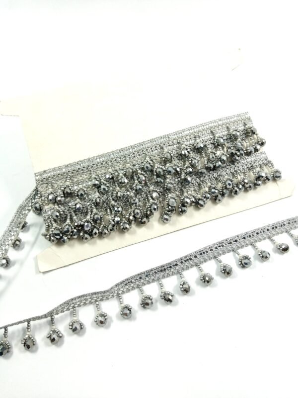 Gray Metallic Crystal Bead Fringe Trim