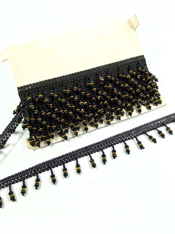 Black golden beaded fringe trim lace.