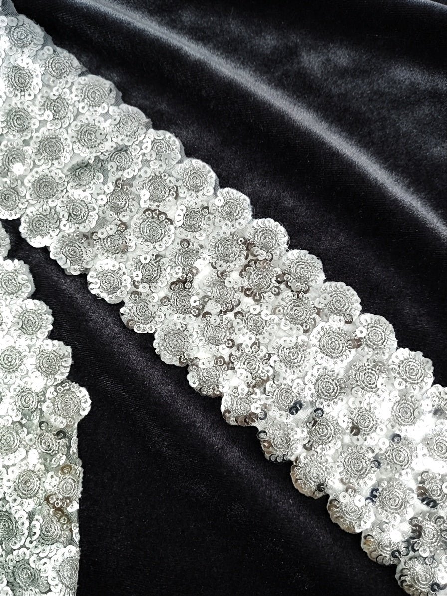 Heavy Silver Work Sequins Lace for Designer Wear & Sarees