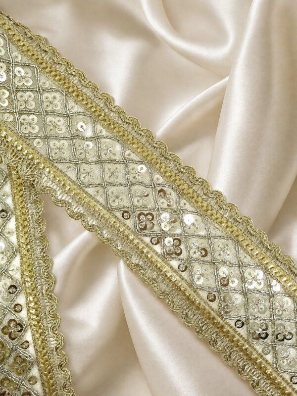Premium Light Gold Sequined Net Lace Border with Scalloped Edges
