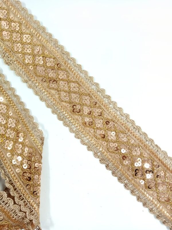 Premium Rose Gold Sequined Net Lace Border with Scalloped Edges