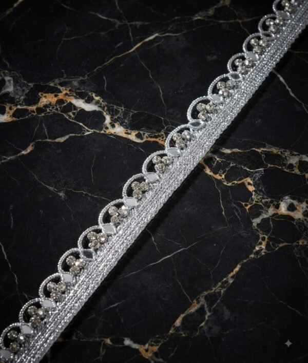 Silver Mirror & Rhinestone rounded cutwork Lace