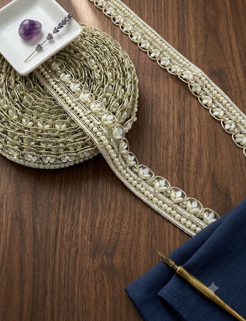 Gold Pearl & Mirror Leaf Trim — Medium Width