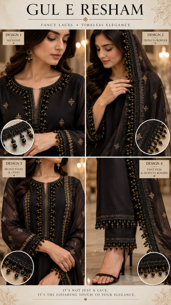Black golden beaded fringe trim lace.