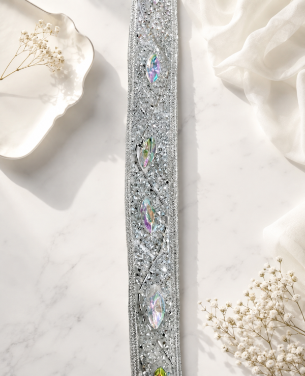 Silver Shimmer & Crystal Stone Lace Border