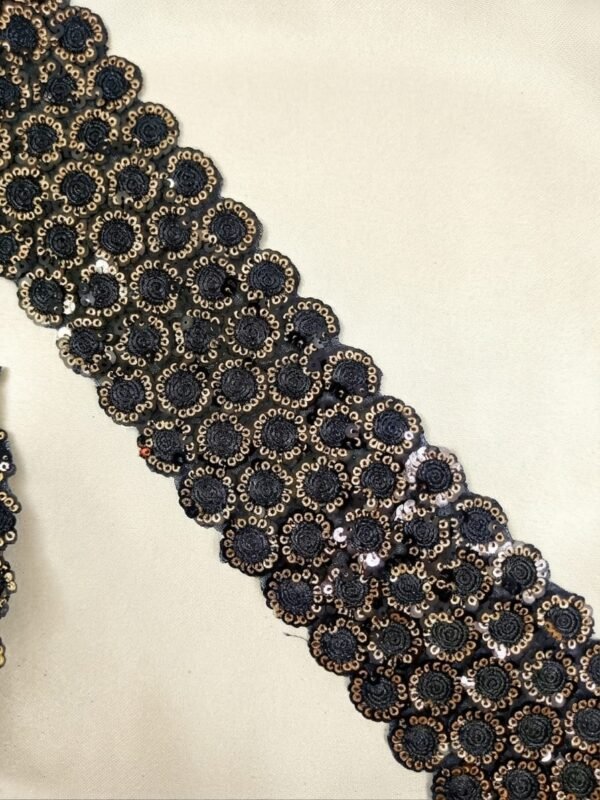 Heavy Black Golden Work Sequin Border Trim for Sarees & Lehengas