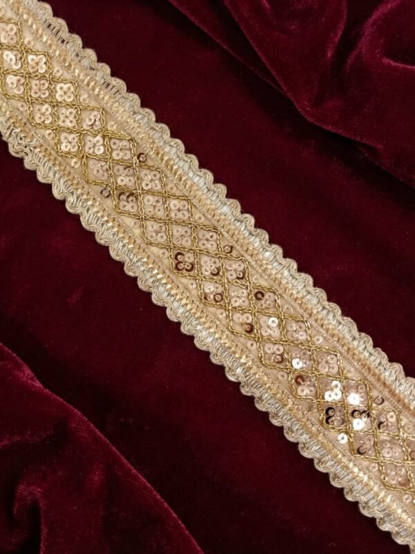 Premium Rose Gold Sequined Net Lace Border with Scalloped Edges